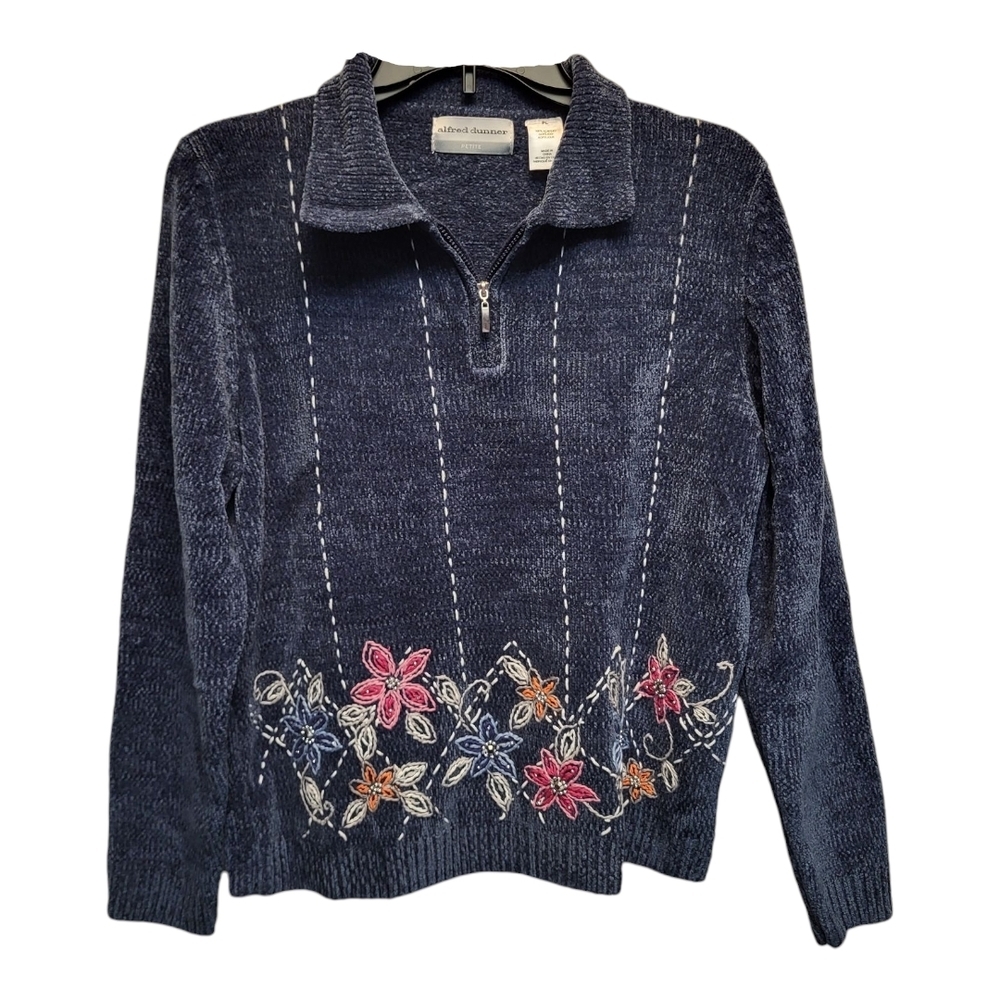 NWT Alfred Dunner Super Soft Blue Long Sleeved Sweater w/ Embroidery- Size LP